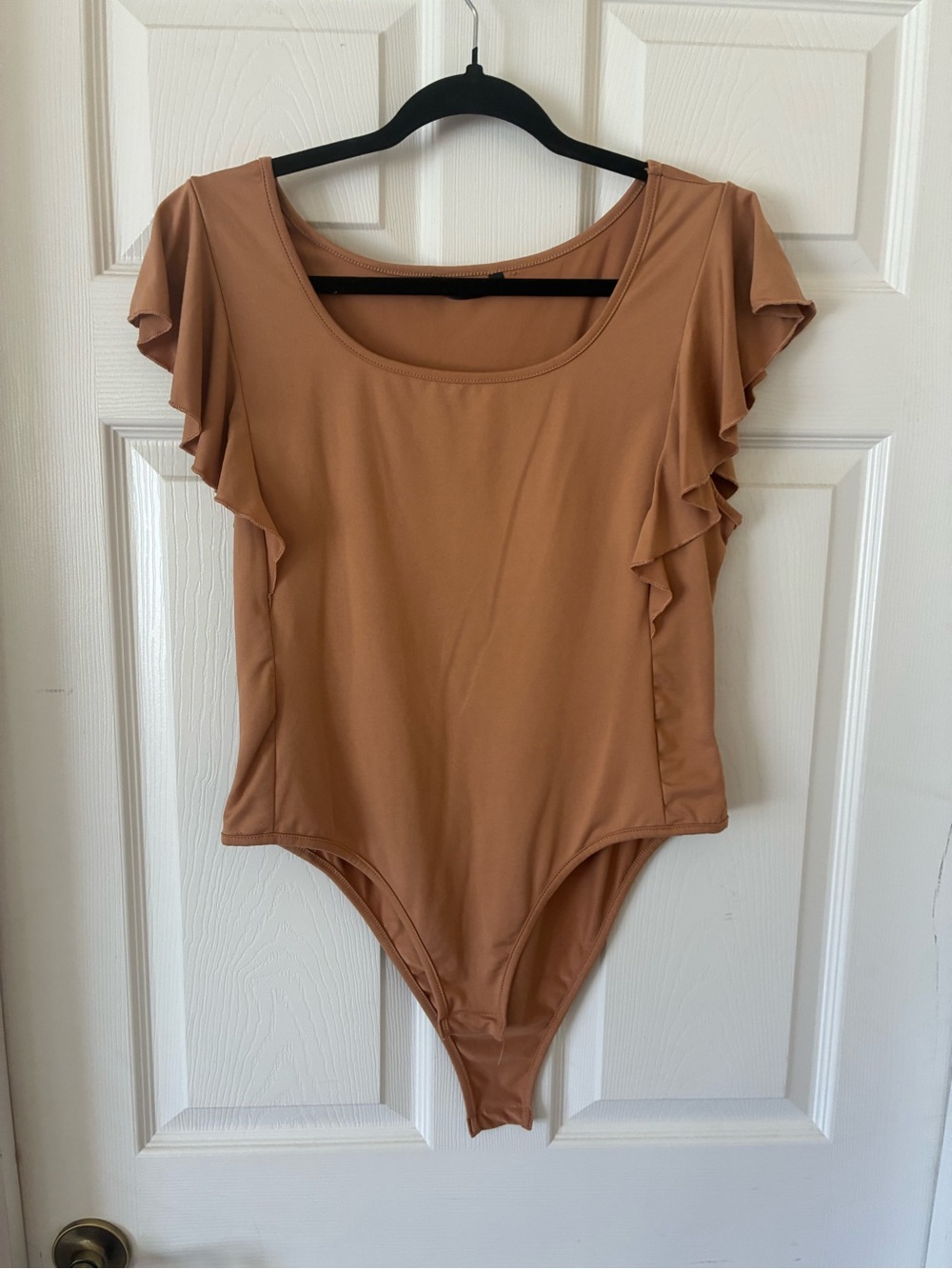 SHEIN Tan Ruffle Sleeve Scoop Neck Bodysuit